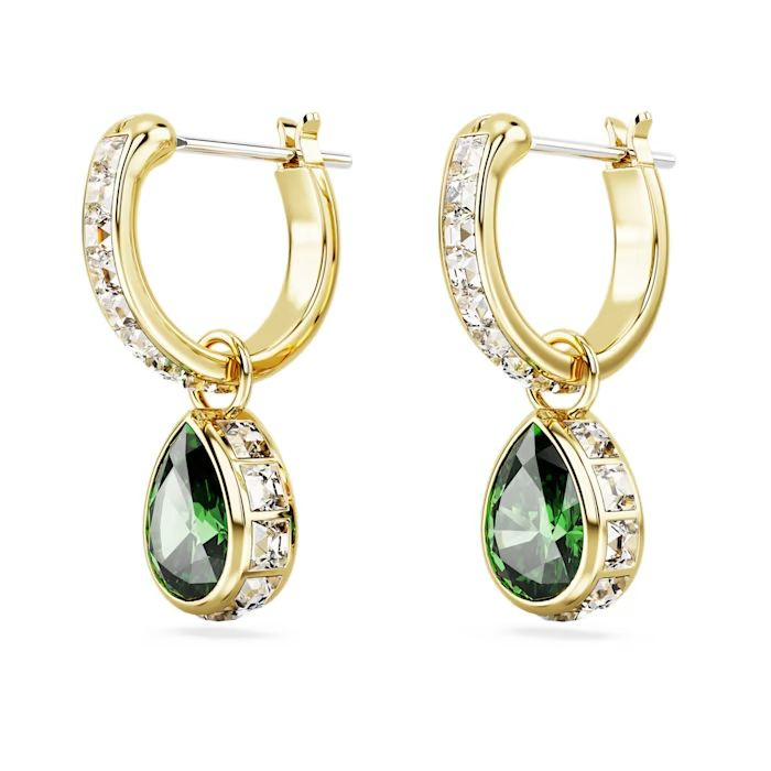 Chroma drop earrings Pear cut, Green, Gold-tone plated
