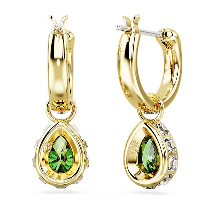 Chroma drop earrings Pear cut, Green, Gold-tone plated