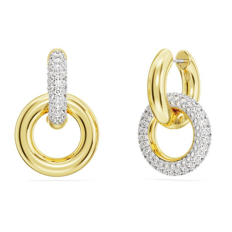 Dextera hoop earrings Interlocking loop, White, Gold-tone plated