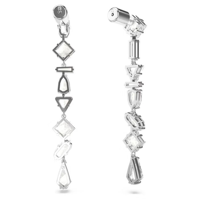 Mesmera drop earrings Mixed cuts, Long, White, Rhodium plated