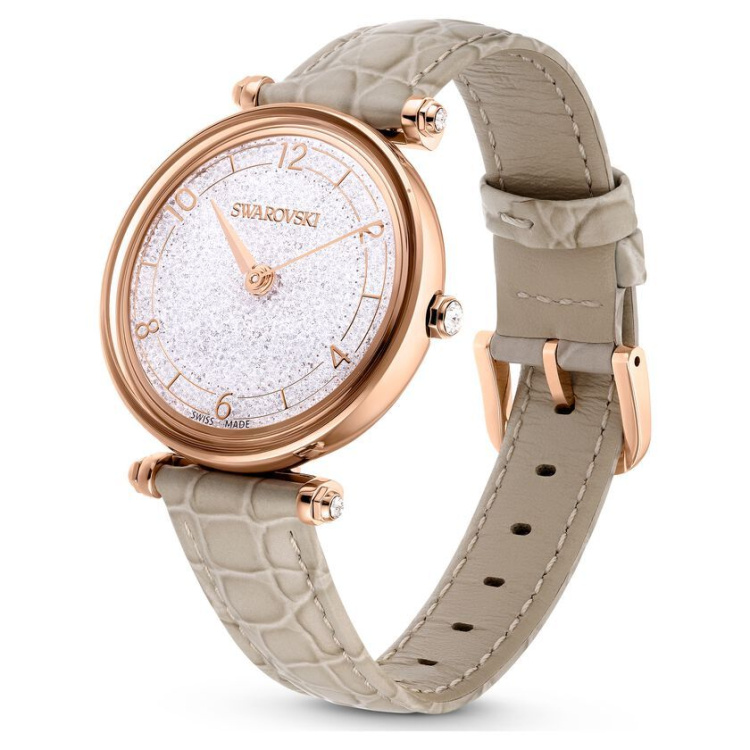 Crystalline Wonder watch Swiss Made, Leather strap, Beige, Rose gold-tone finish