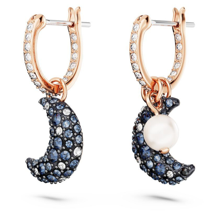 Sublima drop earrings Asymmetrical design, Moon, Multicolored, Rose gold-tone plated