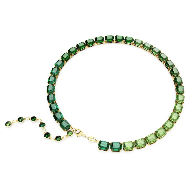 Millenia necklace,Octagon cut, Green, Gold-tone plated