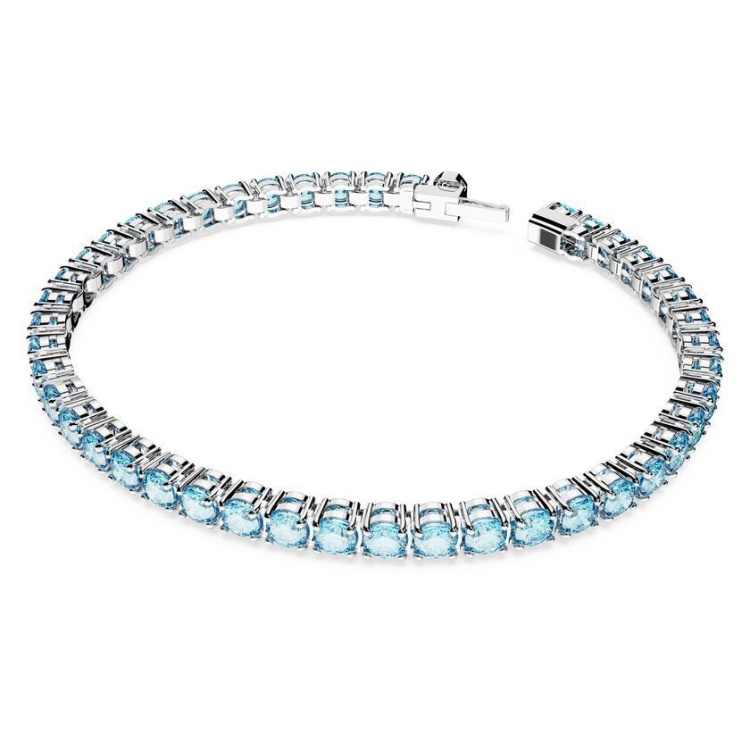 Matrix Tennis bracelet Round cut, Blue, Rhodium plated