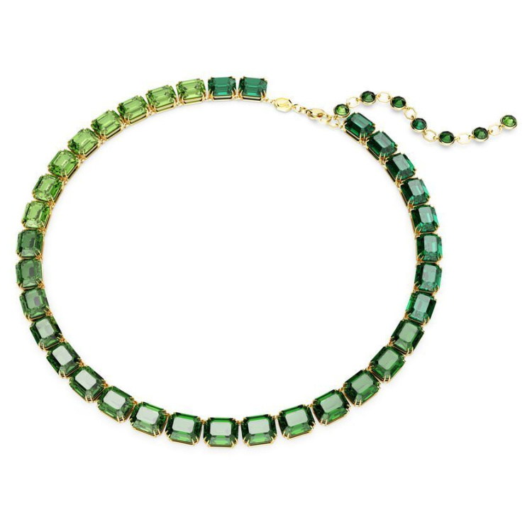 Millenia necklace,Octagon cut, Green, Gold-tone plated