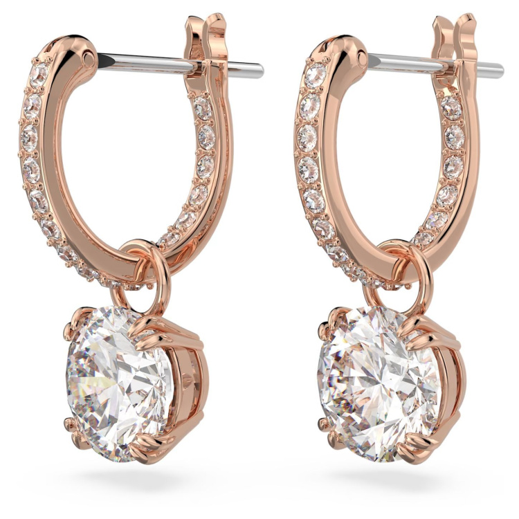 Stilla drop earrings Round cut, White, Rose gold-tone plated