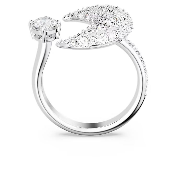 Sublima open ring Moon, White, Rhodium plated