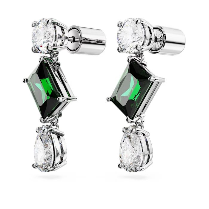 Mesmera drop earrings Mixed cuts, Green, Rhodium plated