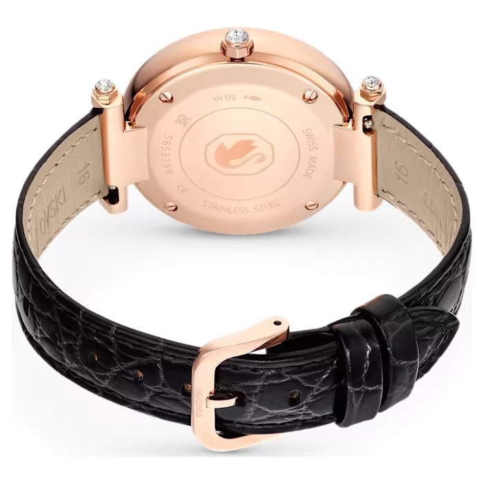 Crystalline Wonder watch Swiss Made, Leather strap, Black, Rose gold-tone finish