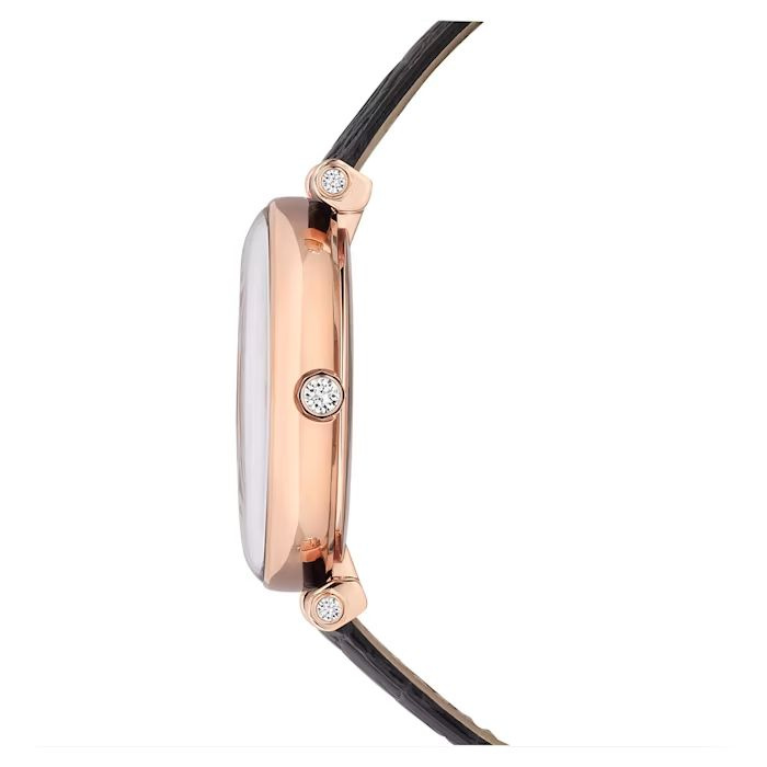 Crystalline Wonder watch Swiss Made, Leather strap, Black, Rose gold-tone finish