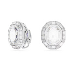 Mesmera clip earrings Octagon cut, White, Rhodium plated