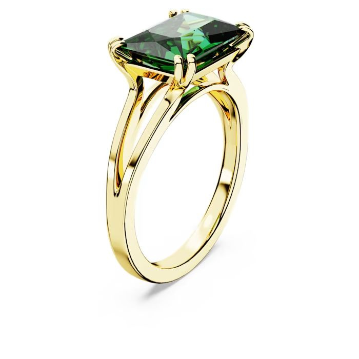 Matrix cocktail ring Rectangular cut, Green, Gold-tone plated