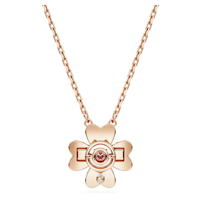 Idyllia pendant Clover, White, Rose gold-tone plated