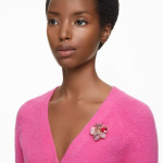 Idyllia pendant and brooch Pavé, Flower, Pink, Gold-tone plated