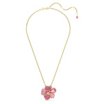 Idyllia pendant and brooch Pavé, Flower, Pink, Gold-tone plated