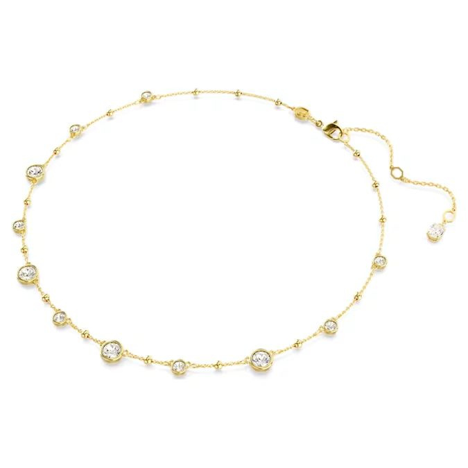 Imber necklace Round cut, Scattered design, White, Gold-tone plated
