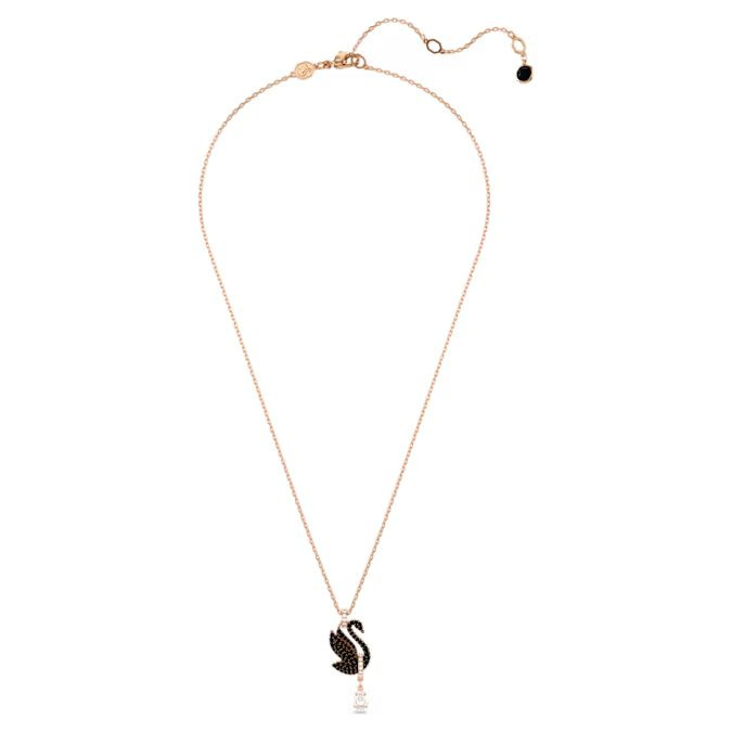 Swarovski Swan pendant Swan, Black, Rose gold-tone plated