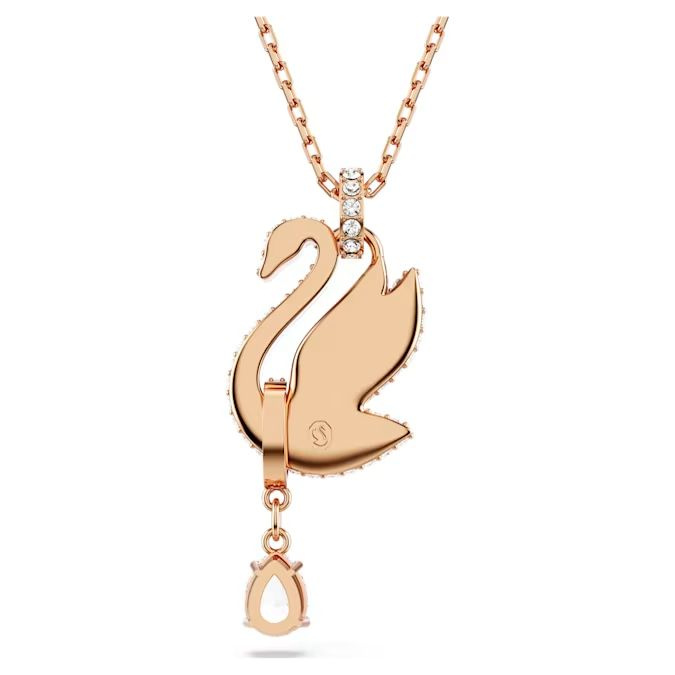 Swarovski Swan pendant Swan, Black, Rose gold-tone plated