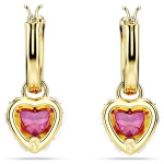Chroma drop earrings Heart, Red, Gold-tone plated