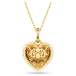 Hyperbola pendant Octagon cut, Crystal pearls, Heart, Pink, Gold-tone plated
