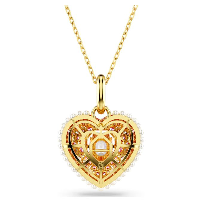Hyperbola pendant Octagon cut, Crystal pearls, Heart, Pink, Gold-tone plated