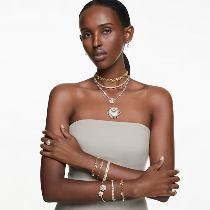 Idyllia bangle Flower, Yellow, Rhodium plated