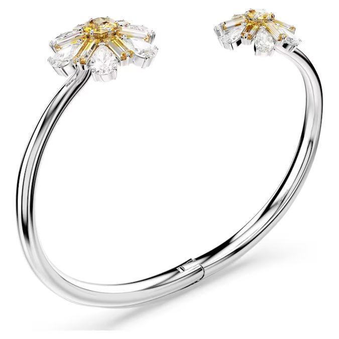Idyllia bangle Flower, Yellow, Rhodium plated
