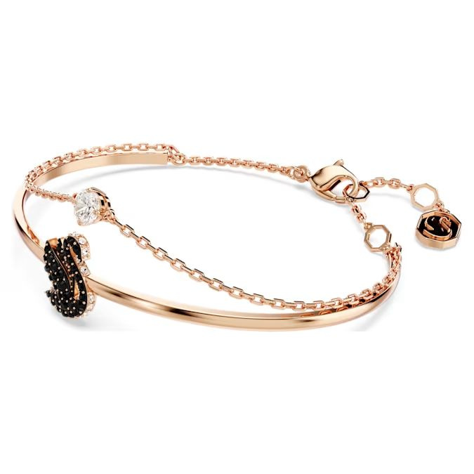 Swarovski Swan bangle Swan, Black, Rose gold-tone plated