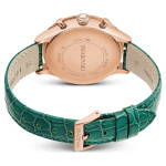 Octea Chrono watch Swiss Made, Leather strap, Green, Rose gold-tone finish