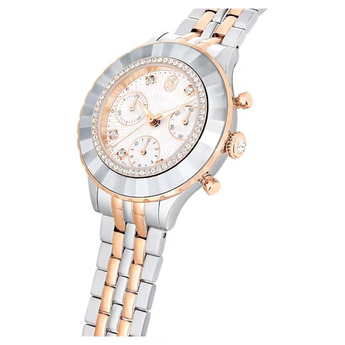 Octea Chrono watch Swiss Made, Metal bracelet, Rose gold tone, Mixed metal finish