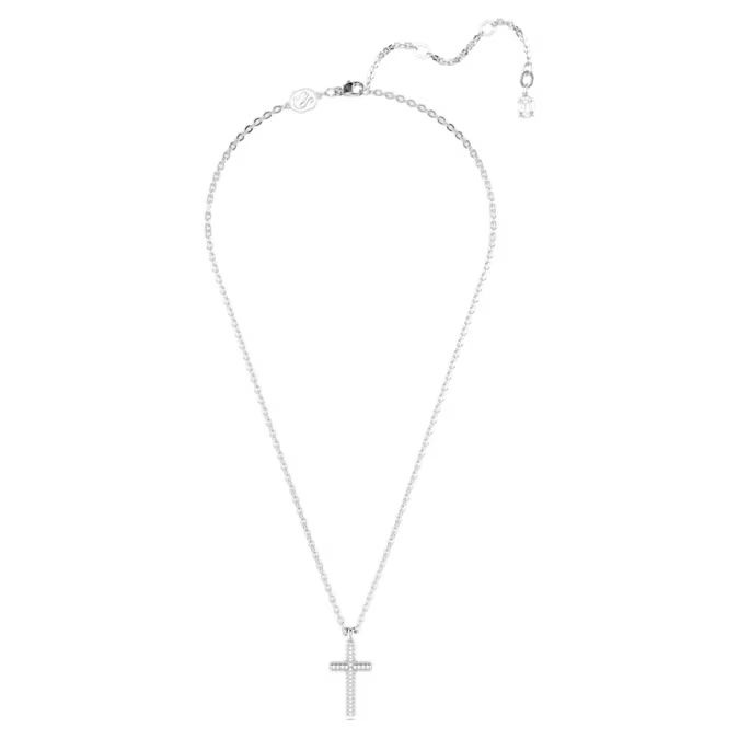 Insigne pendant Pavé, Cross, White, Rhodium plated