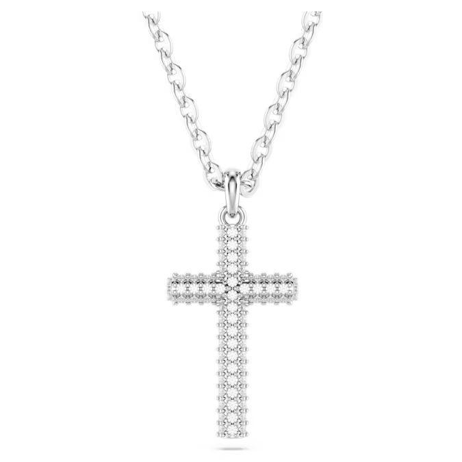 Insigne pendant Pavé, Cross, White, Rhodium plated