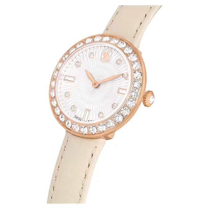 Certa watch Swiss Made, Leather strap, Beige, Rose gold-tone finish