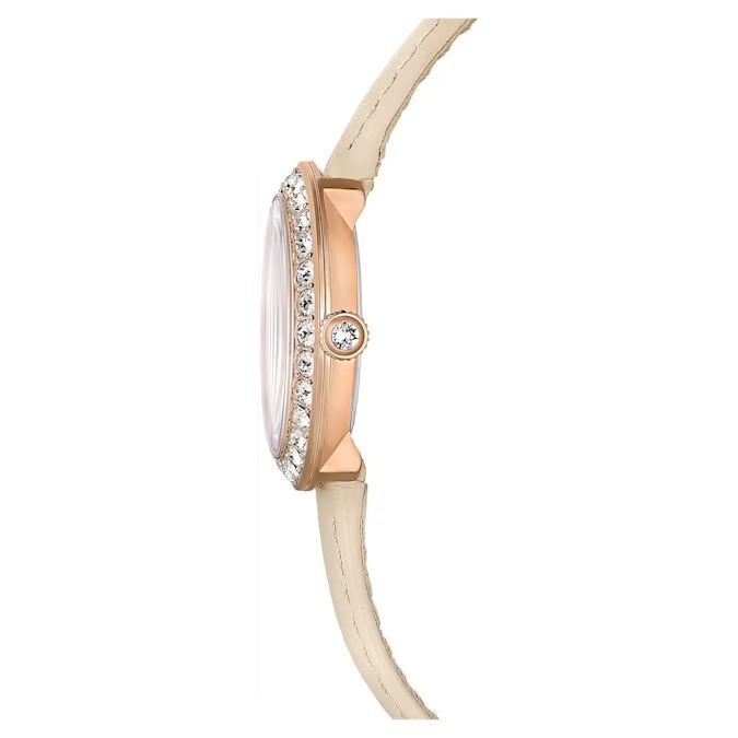 Certa watch Swiss Made, Leather strap, Beige, Rose gold-tone finish
