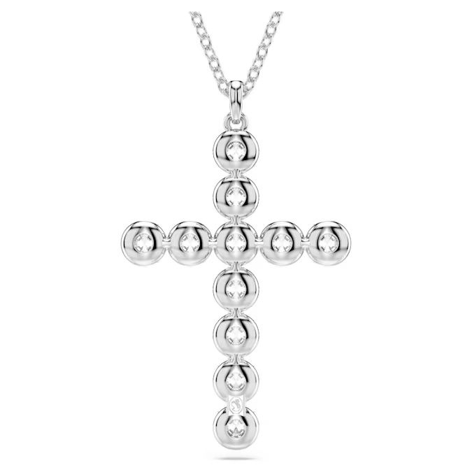 Insigne pendant Mixed cuts, Cross, White, Rhodium plated