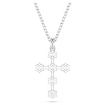 Insigne pendant Round cut, Cross, White, Rhodium plated