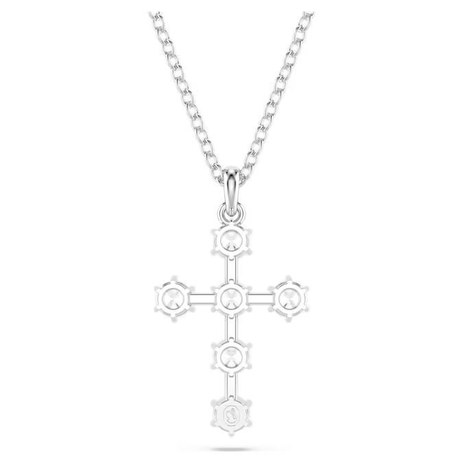 Insigne pendant Round cut, Cross, White, Rhodium plated