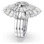 Idyllia ring Set (3), Mixed cuts, Shell, White, Rhodium plated