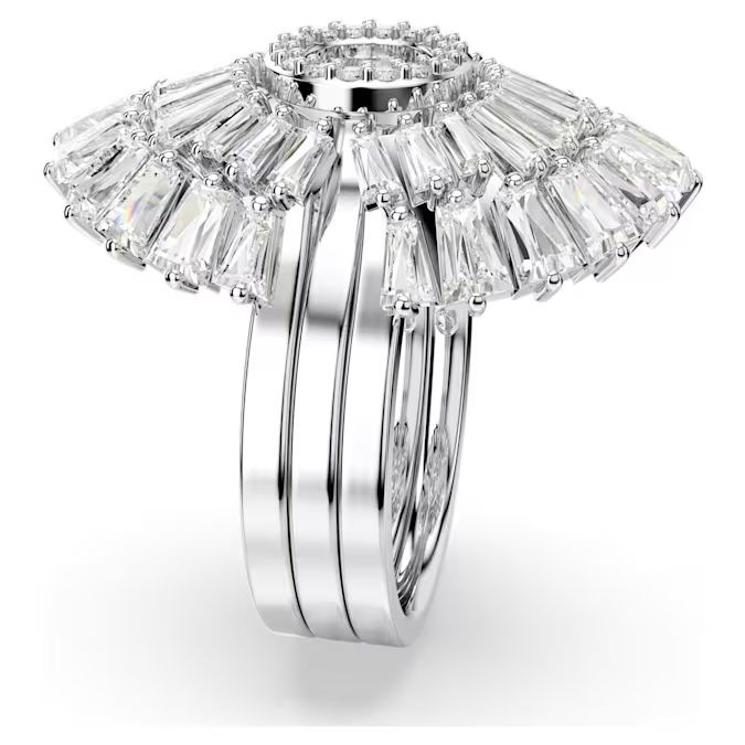 Idyllia ring Set (3), Mixed cuts, Shell, White, Rhodium plated