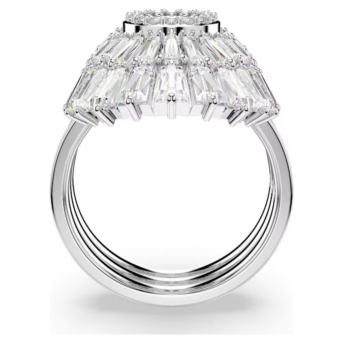 Idyllia ring Set (3), Mixed cuts, Shell, White, Rhodium plated