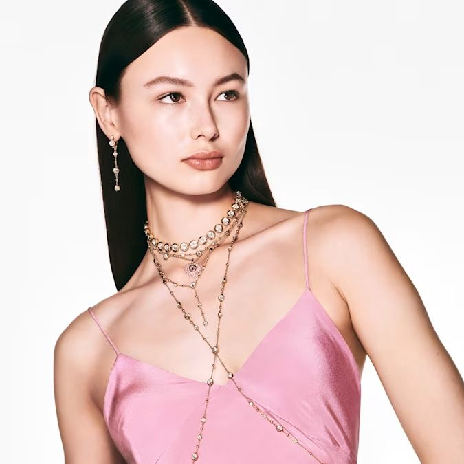 Imber necklace Round cut, White, Gold-tone plated