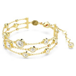 Imber wide bracelet Round cut, White, Gold-tone plated