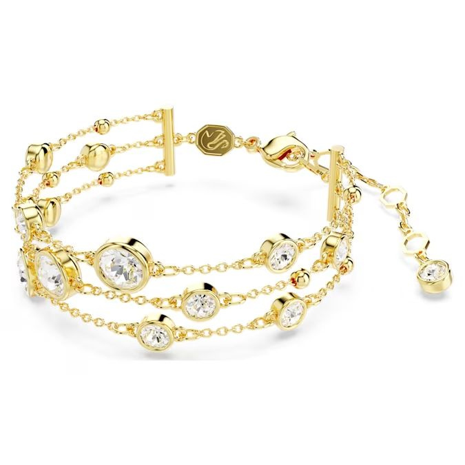 Imber wide bracelet Round cut, White, Gold-tone plated