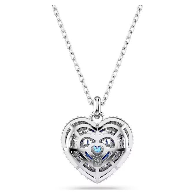 Hyperbola pendant Heart, Blue, Rhodium plated