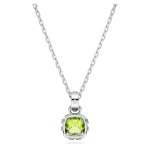 Birthstone pendant Square cut, August, Green, Rhodium plated