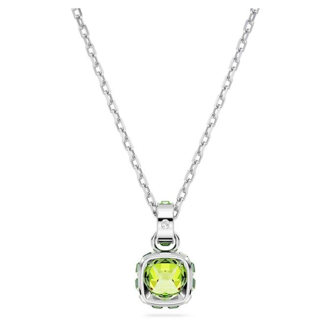 Birthstone pendant Square cut, August, Green, Rhodium plated