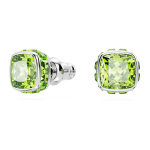 Birthstone stud earrings Square cut, August, Green, Rhodium plated