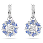 Idyllia drop earrings Flower, Blue, Rhodium plated