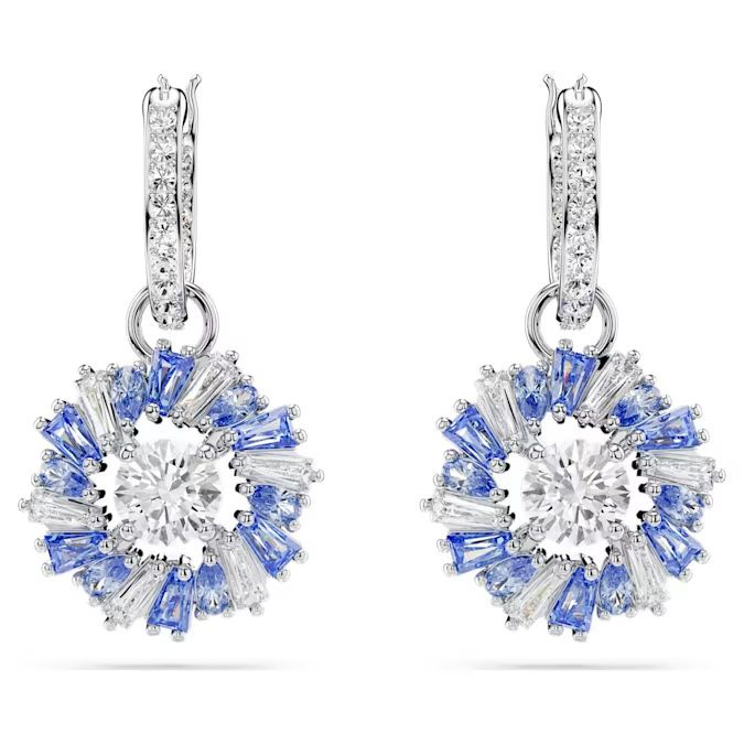 Idyllia drop earrings Flower, Blue, Rhodium plated