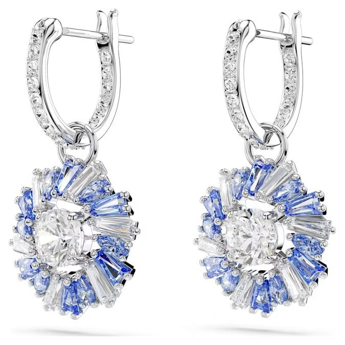Idyllia drop earrings Flower, Blue, Rhodium plated